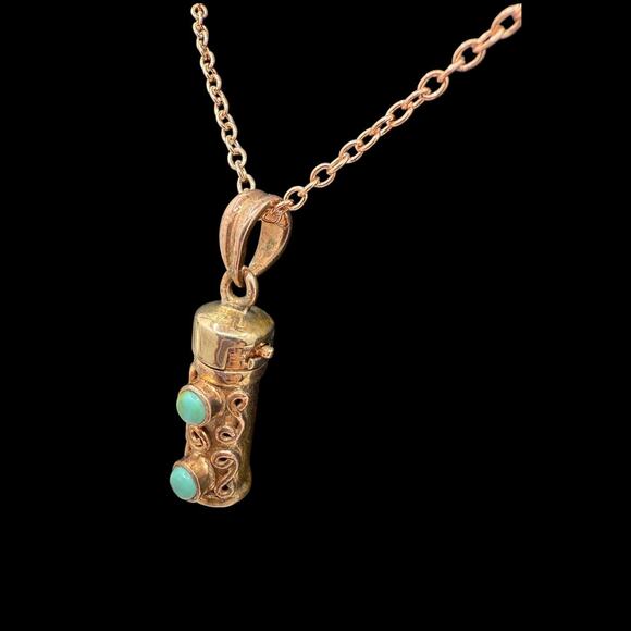 Natural Turquoise Copper Prayer Box Pendant Necklace 20 inch Chain Handmade - Picture 4 of 8